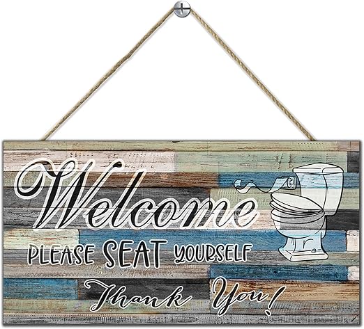 Amazon Com Hexagram Printed Wood Plaque Funny Bathroom Welcome Signs Wall Hanging Farmhouse Rustic Decorative Wall Art Wood Signs Please Seat Yourself 6 X 12 Inch Home Decor For Bathroom Home Kitchen