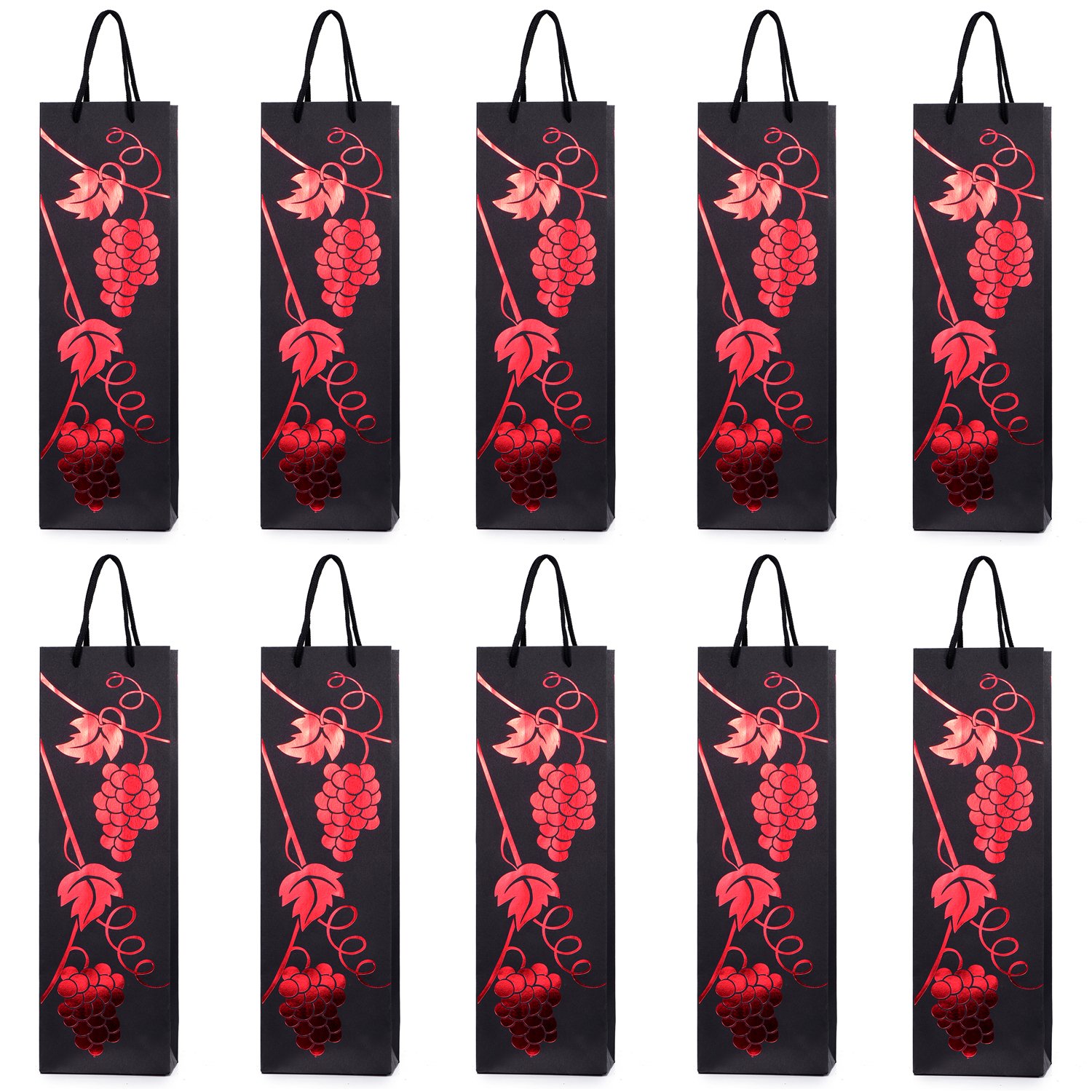 10 gift bags bottle bags for wine prosecco and champagne 15.75 x 4.72 x 3.54 inch - 40 x 12 x 9 cm - Grapevines red - red wine