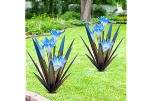 Homight Metal Agave Plants Outdoor Decor Mexican Yard Art Plants Garden Decor for Outside Metal Art Flowers Gifts for Butterflies Bees Birds for Gifts (2 Big&Lily)