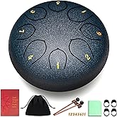 CAHAYA Steel Rain Drum 6-Inch: 8 Notes Steel Tongue Drum with Mallets Finger Paddles Percussion Handpan for Friends Moms Meditation Gift Navy Blue