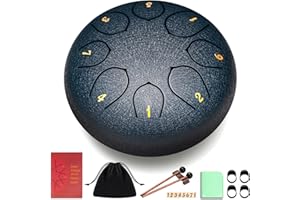 CAHAYA Steel Rain Drum 6-Inch: 8 Notes Steel Tongue Drum with Mallets Finger Paddles Percussion Handpan for Kids Friends Moms Meditation Gift Navy Blue