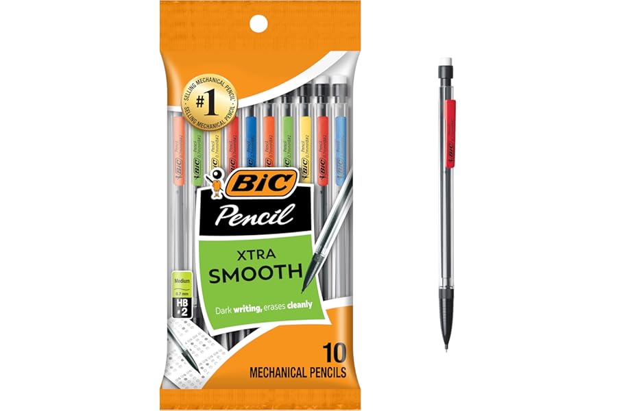 BIC Xtra-Smooth Mechanical Pencils with Erasers, Medium Point (0.7mm), 10-Count Pack, Bulk Mechanical Pencils for School or Office Supplies