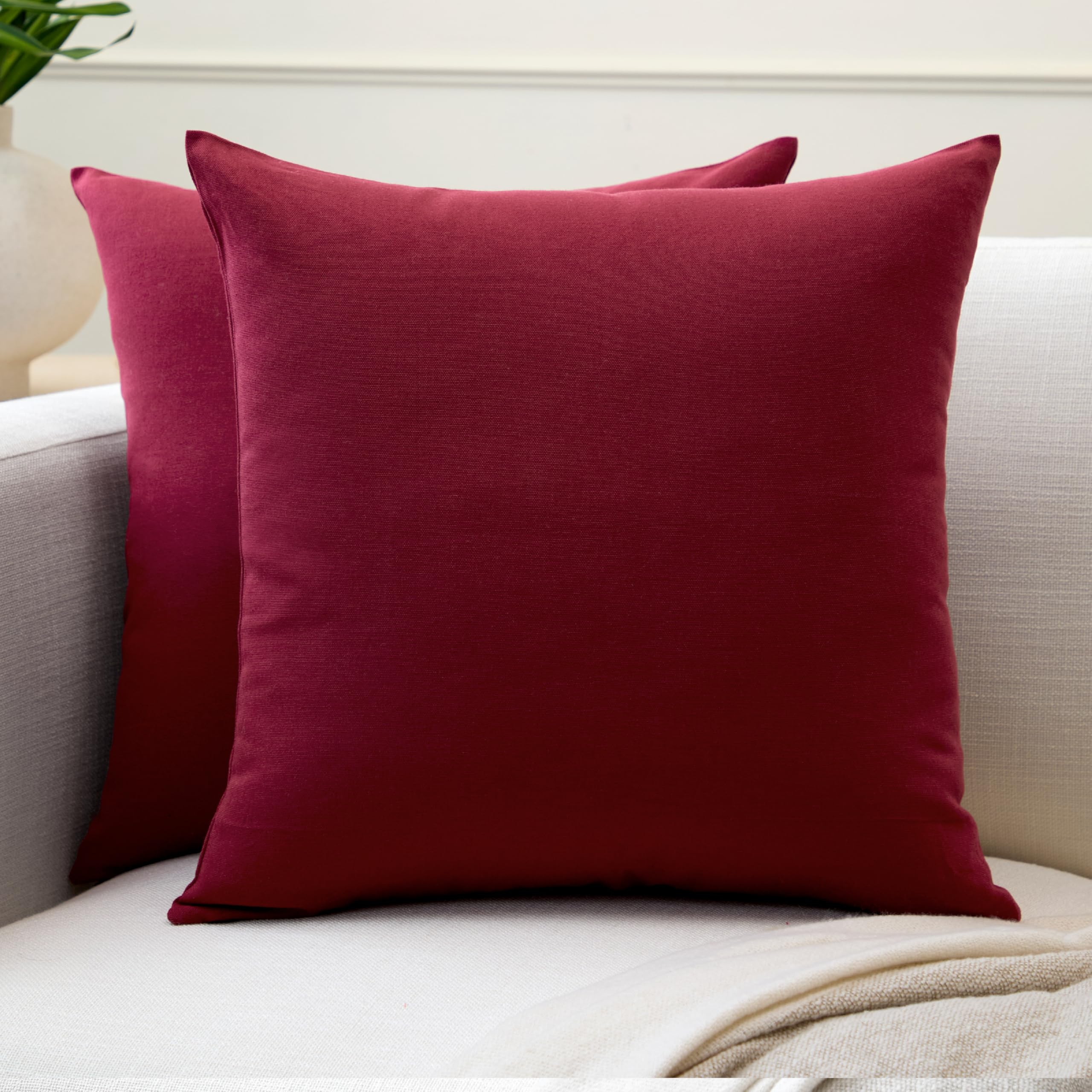 Encasa XO Cotton Throw Pillow Covers Set of 2 I 24x24 in (60x60 cm) - Rich Maroon I No Insert I Plain Square Pillowcases I Machine Washable | Indoor Use Only — image 1