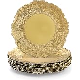 Coloch Set of 12 Gold Charger Plates, 13" Plastic Reef Serving Chargers for Dinner Plate Reusable Round Shiny Decorative Charger Plate for Wedding, Catering, Parties, Christmas, Home Dinner Use