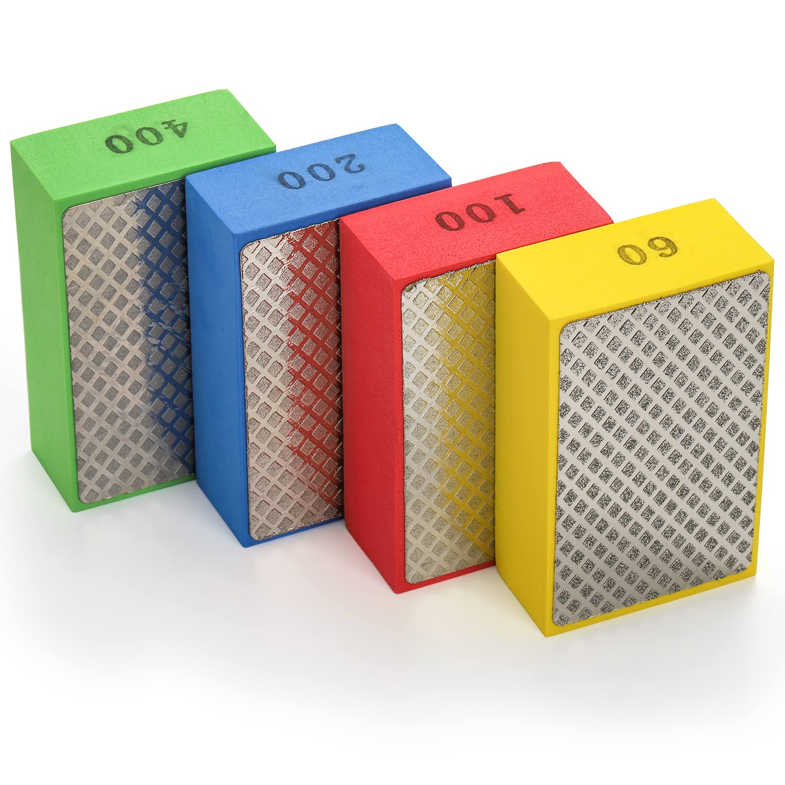 TOPZEA 4 Pack Diamond Hand Polishing Pads, Diamond Sanding Blocks Sandpaper Sponge Hand Sanding Pads for Tile Granite Marble Ceramic Glass, 60,100,200,400 Grits