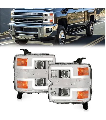 Pair Chrome Halogen Headlights For 2015-2019 Chevy Silverado 2500HD 3500HD – With Bulbs