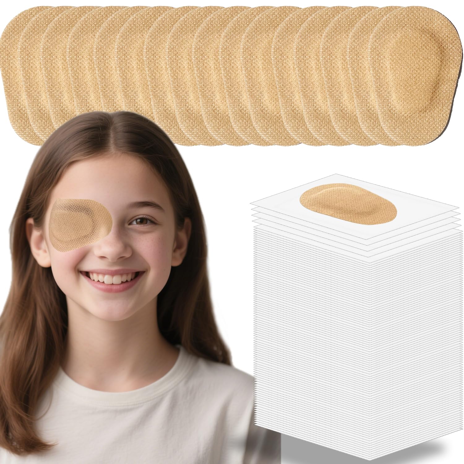 Photo 1 of THSIREE 100 Pcs Adhesive Eye Patches for Kids, Medical Eye Patch Disposable Breathable Eyepatch for Amblyopia Lazy Eye Latex Free Adhesive Bandages for Children, 2.95 × 1.97 inches, Nude Color