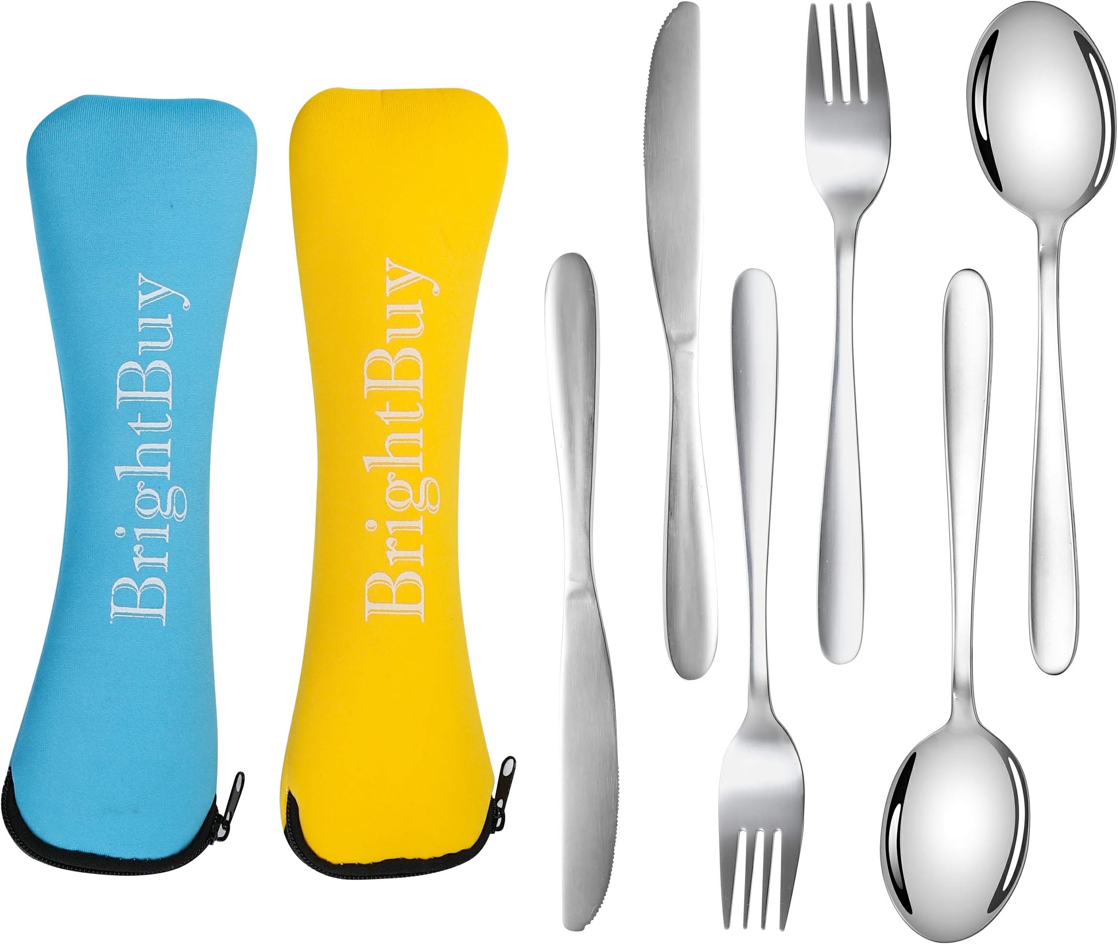 6 Pieces Camping Silverware Utensil Set, Stainless Steel Flatware Set Knife Fork Spoon,Lightweight Travel Portable Utensils Silverware Set with Neoprene Case, Reusable Lunch Box Cutlery Set