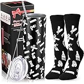 Umigy 2 Pcs Hairdresser Barber Graduation Gifts for Men Women Hair Stylist Tumbler and Novelty Socks 20 oz Stainless Steel Tumbler with Lids and Straw for Hairdresser Cosmetology Female Gifts Ideal