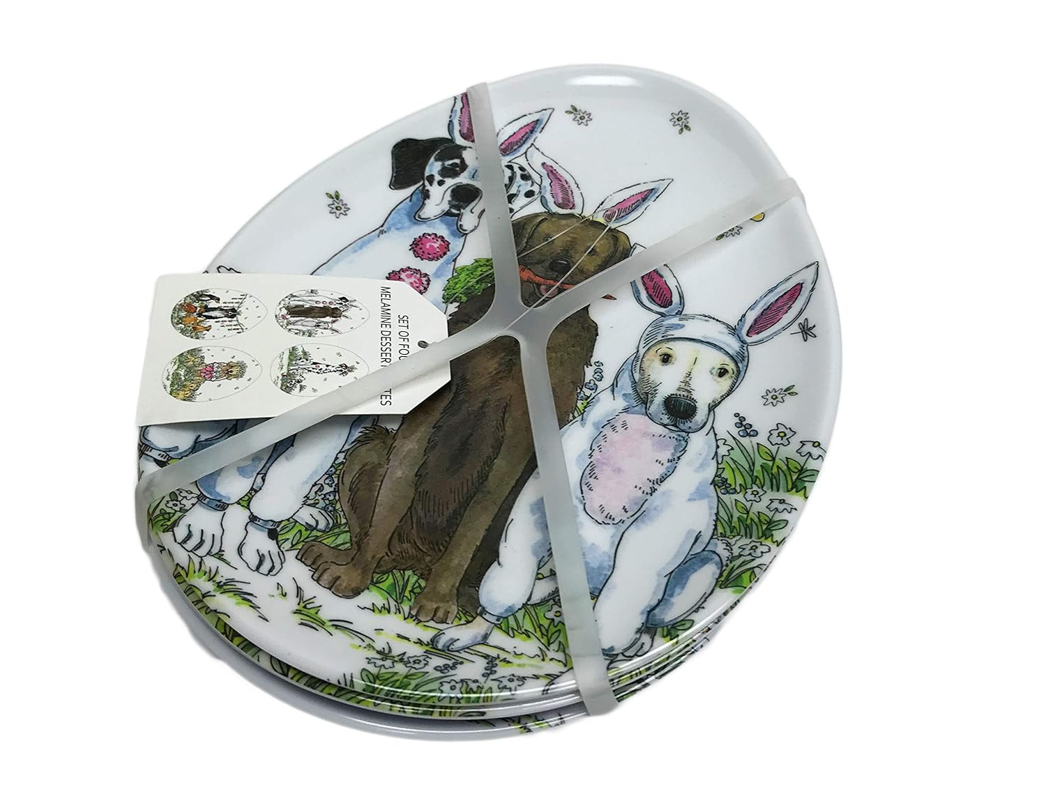 Melamine 100 Shaped Egg Novelty Dogs Easter Cute Four of Set Salad (Dogs) Plates Treat