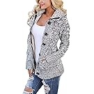 Sidefeel Women Hooded Knit Cardigans Button Cable Sweater Coat Medium Grey