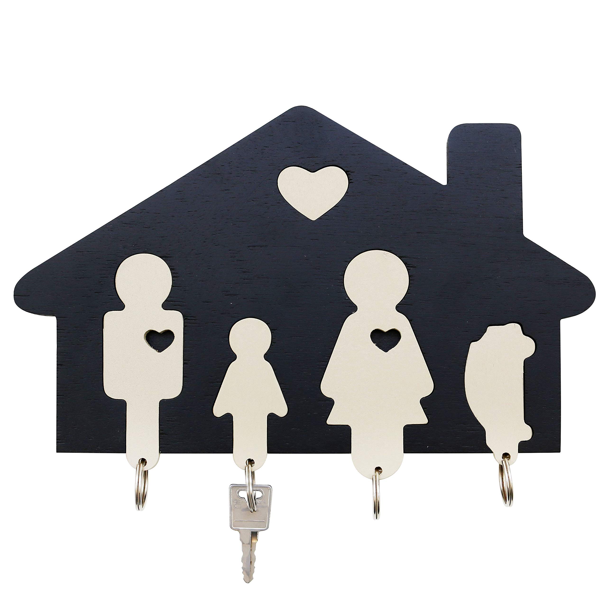 Dekohelden24 Key Holder with Wooden Keyring Black/White 15