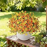 Fierscial Artificial Flowers for Outdoors, 12 Bundles Fake Daisy Flowers Spring Decor, UV Resistant Faux Flower Daisy with Eucalyptus for Garden Porch Planter Box (Orange+Yellow)