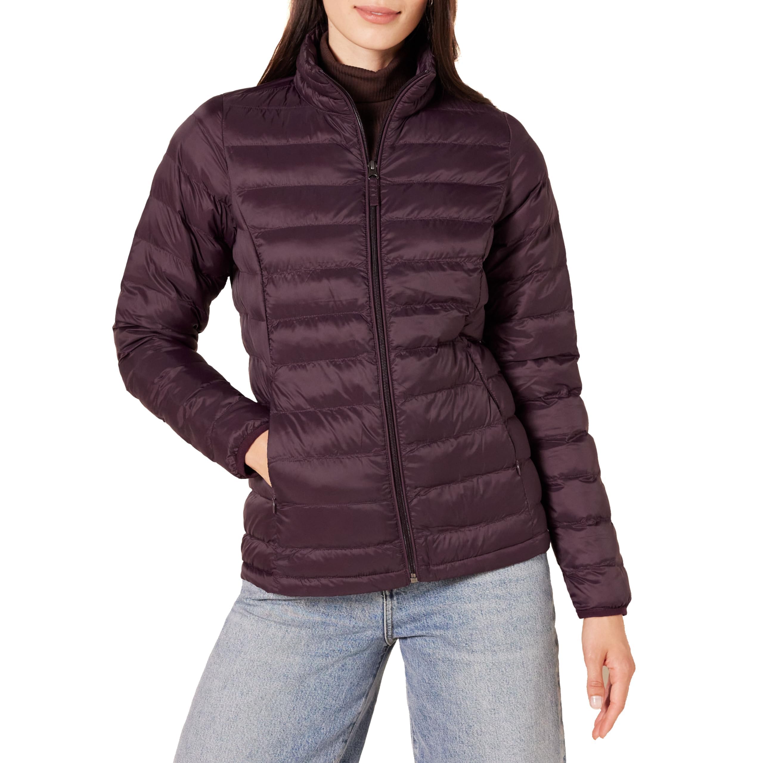 Photo 1 of Amazon Essentials Women's Lightweight Long-Sleeve Water-Resistant Packable Puffer Jacket (Available in Plus Size), Burgundy, Small