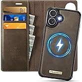PlusnapX Wallet Case for iPhone 17 Compatible with Magsafe, 2-in-1 PU Leather Flip RFID Blocking Card Holder Stand Shockproof Magnetic Detachable Cover for iPhone 17 Case 6.3", Brown