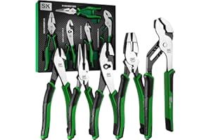 SK 5-Piece Pliers Set, 8" Long Nose, 9.5" Linesman, 8" Slip Joint, 8" Diagonal, and 10" Groove Joint, Premium CR-V Construction, with EVA Foam Tool Organizer