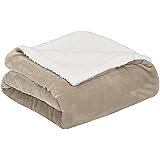 AmazonBasics Soft Micromink Sherpa Throw Blanket - Full or Queen, Taupe