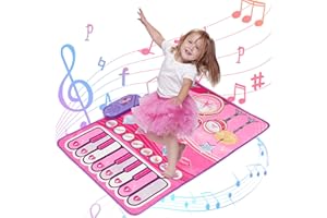 Fijinhom 2-in-1 Dance Mat Toys for Toddlers, Electronic Dance Pad for Kids, Piano Mat & Drum Mat with 2 Stick, Learning Dance Pad for Baby, Musical Mat First Birthday Gifts for Girls Boys, Pink
