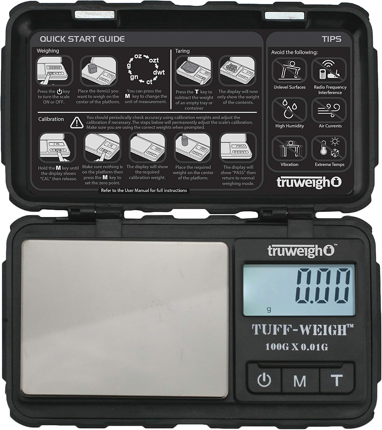 Truweigh TUFFWEIGH Digital Mini Scale (100g x 0.01g, Black/Black), Rubberized Impact Resistant Digital Kitchen Scale - Image 3