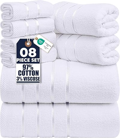 Utopia Towels 8-Piece Luxury Towel Set 97% Cotton White 2 Bath 2Hand 4Wash