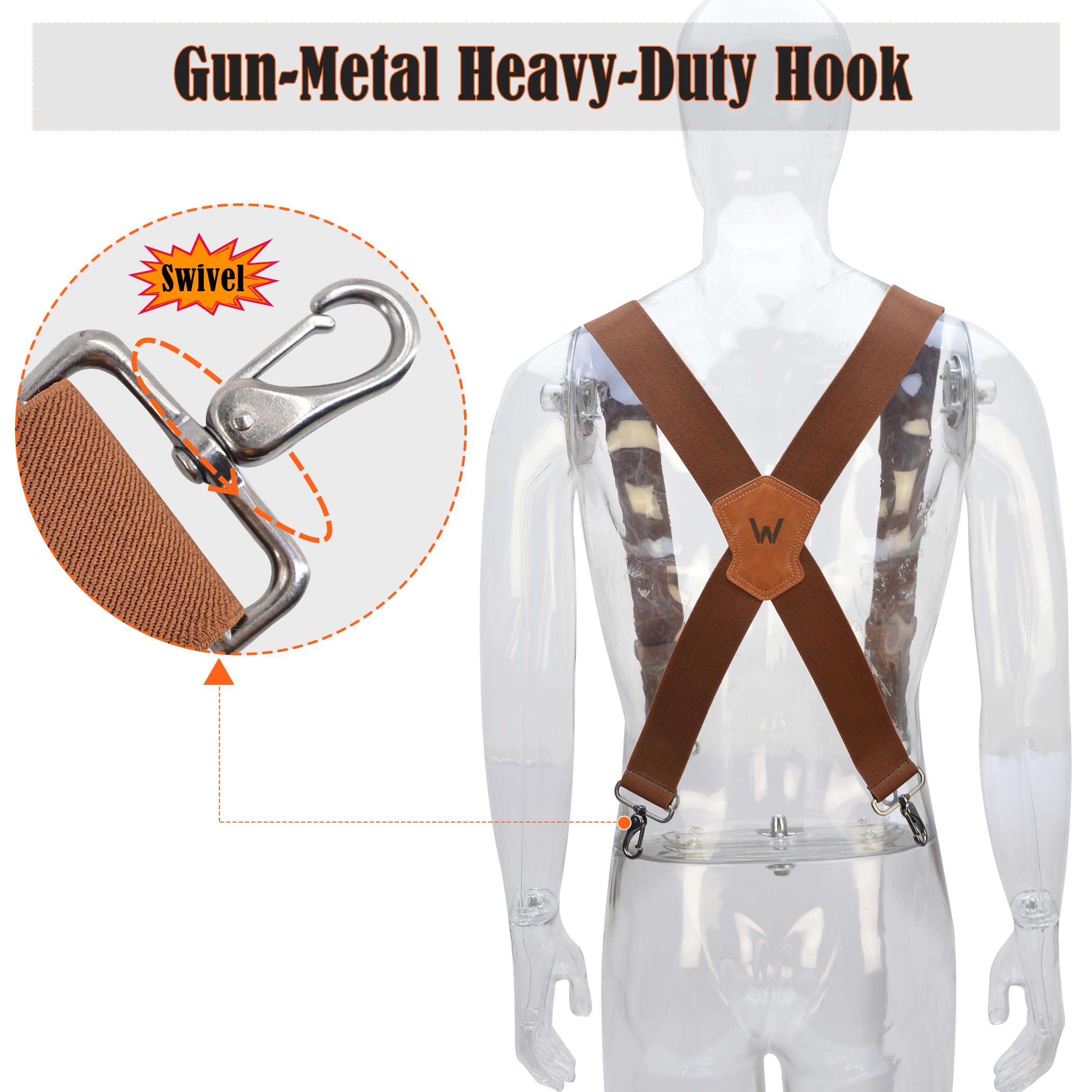 WELKINLAND Heavy-Duty 2Inch-Wide Full-Elastic Work Suspender For Jeans