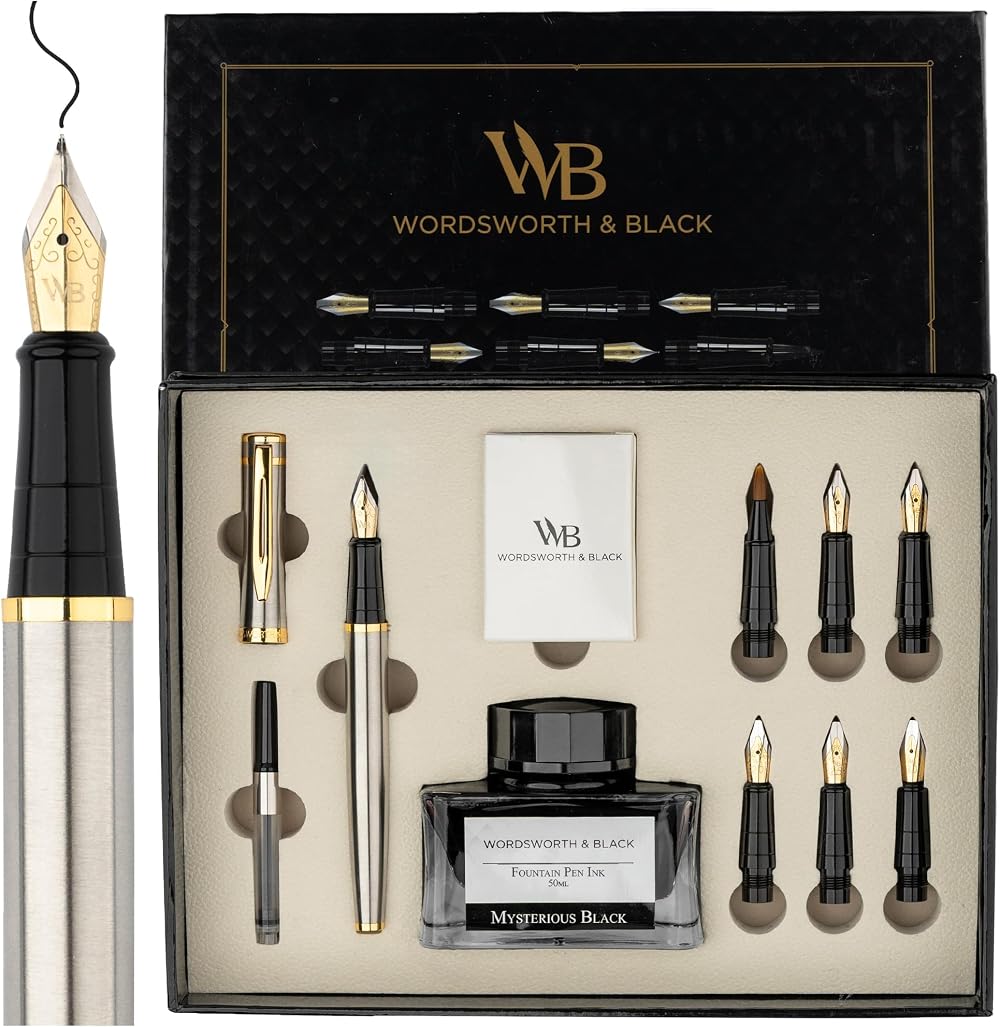 Wordsworth & Black Calligraphy Pen Gift Set with Ink, Cartridges & Nibs
