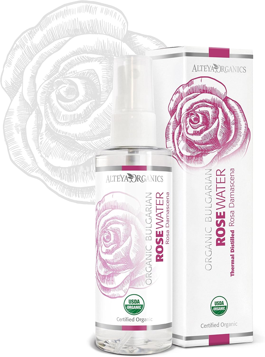 Alteya Organic Rose Water 100ml Spray, Pure Organic Rosa Damascena (Damask Rose) Hydrolat, No additives