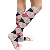 COUVER Women Argyle Knee High Socks | 75% acrylic 15% nylon 10% spandex, classic argyle diamond pattern, over the calf knee high fit, women knee socks