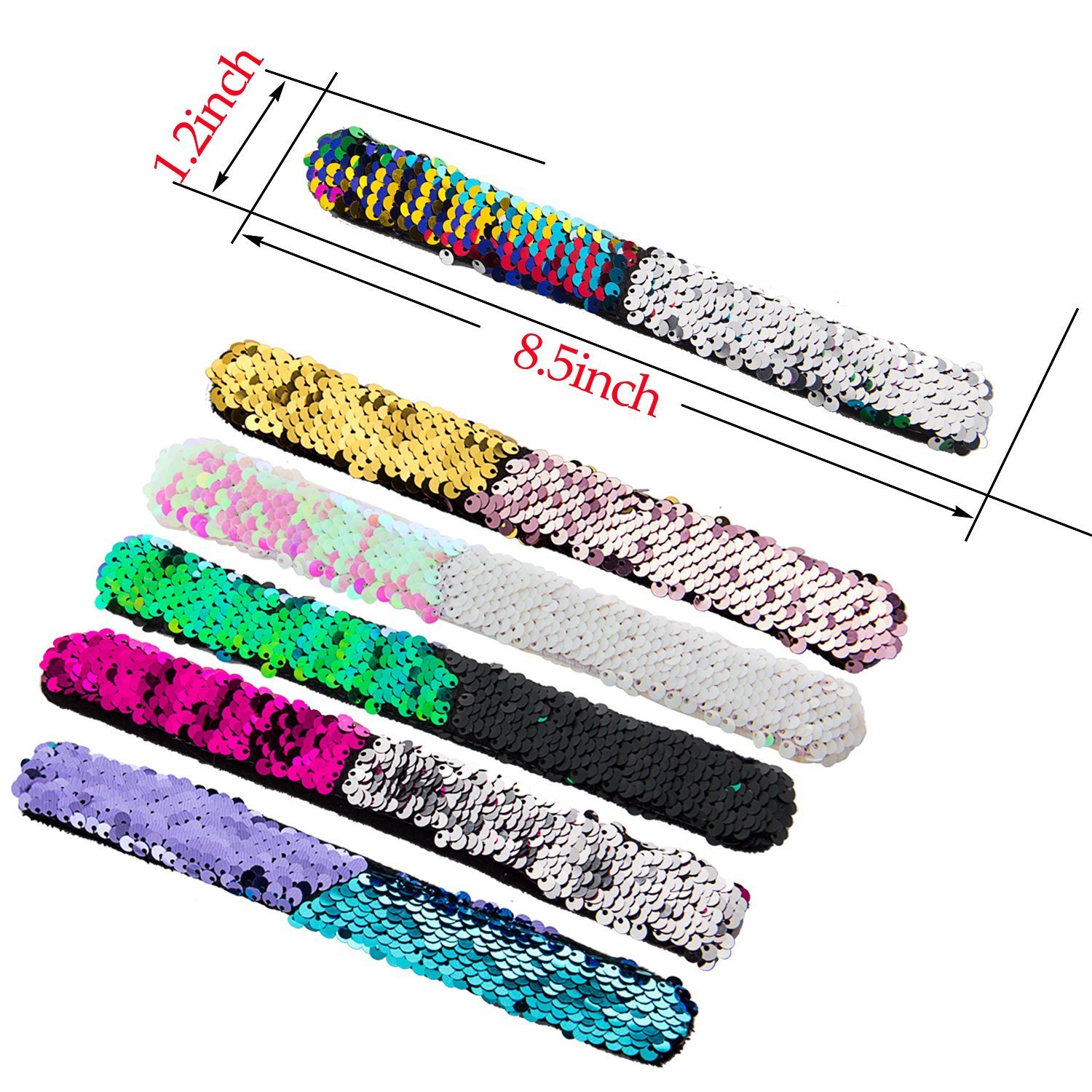 Magic Mermaid Slap Bracelet Two-color Reversible Shining Flip Sequins & Velvet Lining for Birthday Party Favors Christmas Gifts,Wristband Bracelet for Kids,Girls,Boys,Women (6 pack)