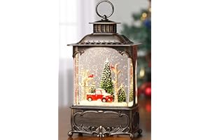 Blansong Red Truck Snow Globe Lantern Christmas Decorations Gifts Auto Snowfall Glitter Music Collection Cardinal Birch Tree with 6H Timer USB/Battery Powered 10.2 inch