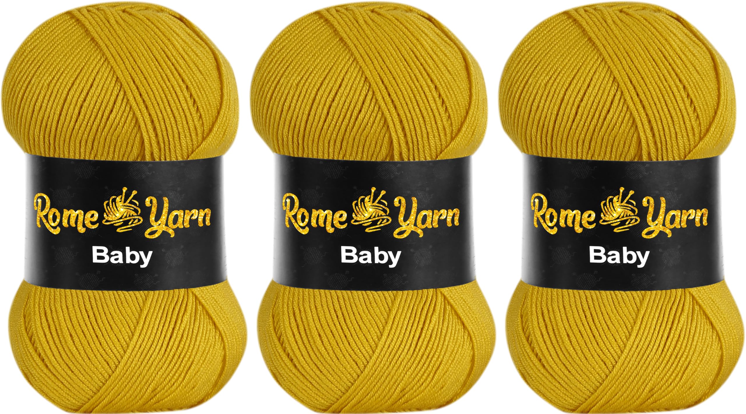 Baby Yarn #3 Light Worsted DK Anti-Pilling Acrylic Yarn for Knitting and Crochet (3 Pack, 1321 Sun Yellow)
