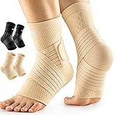 WHCOOL Low-Profile Ankle Braces for Women & Men, Customizable Ankle Compression Sleeve w/Wide Strap, Foot Support Wrap for Plantar Fasciitis Pain Relief, Achilles Tendonitis, Sprain, Beige, 1 Pair, L