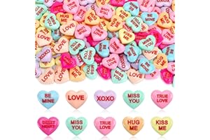 DTOFOOT 60 Pcs Conversation Hearts Decorations,Valentines Resin Pastel Candy Hearts Flatback Charms for DIY Jewelry Making with XOXO True Love Phrases, Valentine's Day Craft Supplies