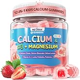 Kids Calcium Gummies + D3 &amp; Magnesium for 4+ | Calcium Citrate, Calcium Gluconate, Calcium Lactate, Probiotics &amp; Prebiotics, Sugar Free 60Cts