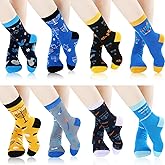 Jinei 8 Pairs Hanukkah Socks - Funny Menorah & Dreidel Pattern Crew Socks for Adults - Chanukah Gifts & Party Favors
