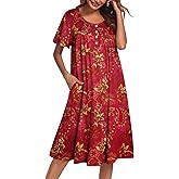 Ekouaer Nightgowns for Women Short Sleeve House Dress with Pockets Floral Print Mumu Dress