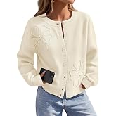 MEROKEETY Women's Fall Floral Button Up Lightweight Cardigan Sweater Trendy | Long Sleeve Tops, 3D Flowers, Ribbed Knit, Soft Fabric, Loose Fit Outfits, Warm Cozy Sweaters, 2026 Winter Clothes