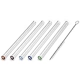 STRAWGRACE Handmade Short Glass Straws with Coloured Tips - independently tested in DE - Set of 5 with Cleaning Brush - Glass