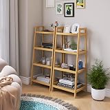 SMIBUY Bamboo Ladder Bookcase 4 Tier Storage Rack Organizer Freestanding Plant view 4