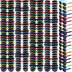 Lingvee 200 Pairs Bulk Sunglasses for Adults, Retro 80s Style Neon Party Favors, 10 Colors Plastic Shades for Holiday Gifts