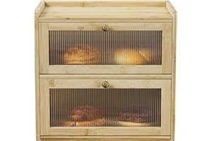 Wooden Bread Box for Kitchen Countertop, Large Bread Storage Container Bin, 2 Layer Breadbox for Homemade Bread, Vintage Farm