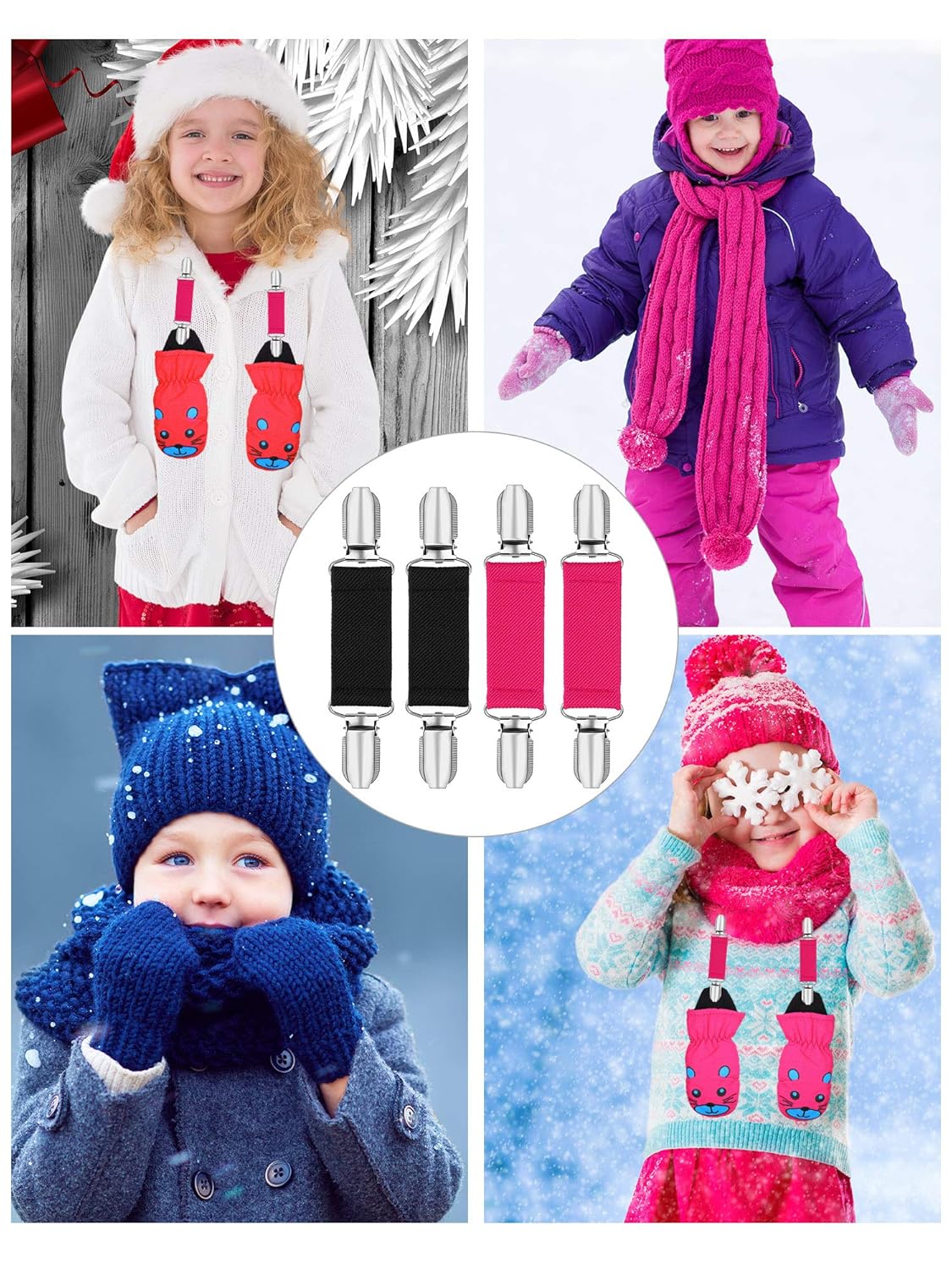 Blulu 4 Pieces 5 inch Mitten Clips Stainless Steel Gloves Cap Clips Short Elastic Clips for Fixing Gloves Coat Mattress