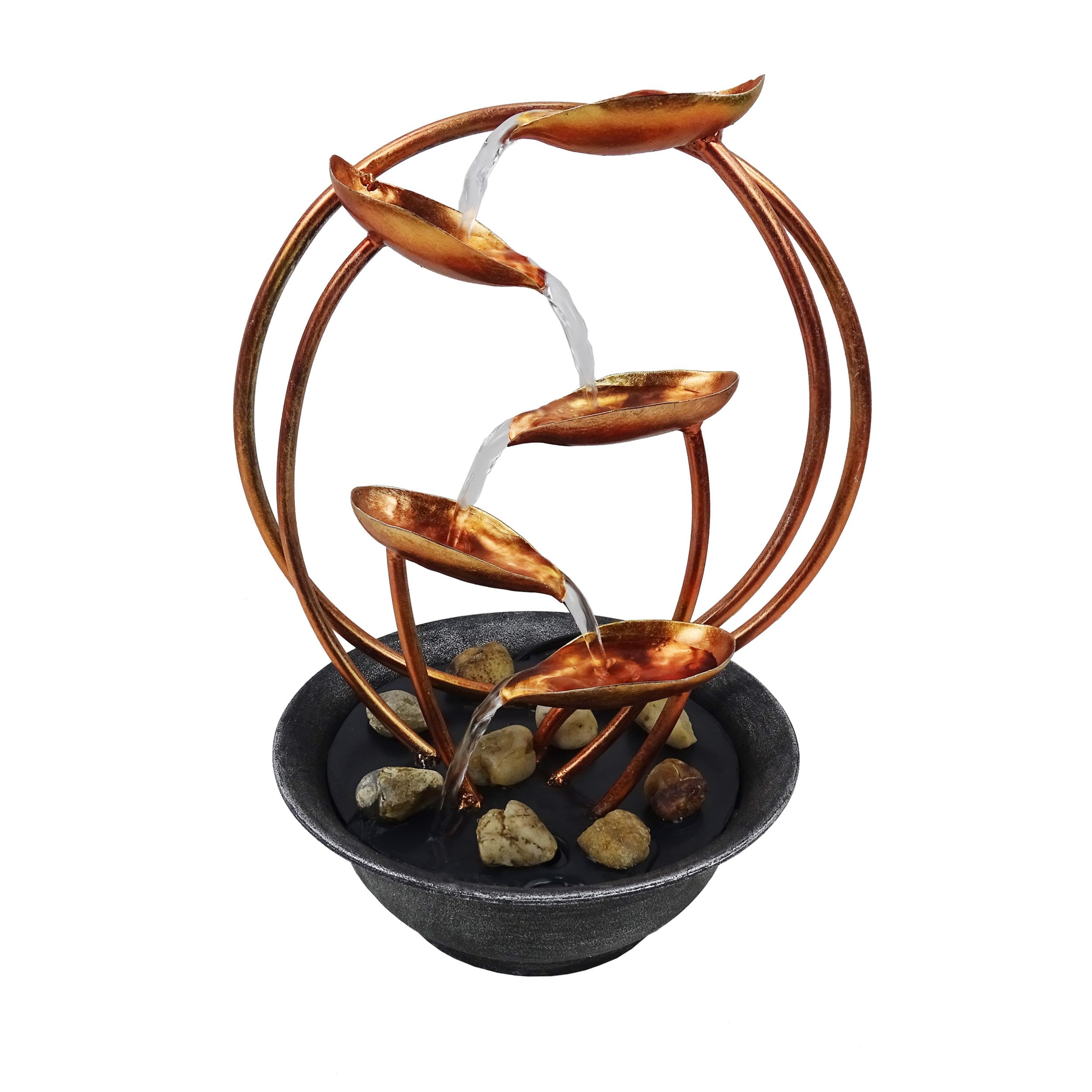 Photo 1 of (used)(unknown if complete)(see images) Alpine Corporation ZEN920 13" Decorative Indoor Tabletop Multi Tiered Metal Leaf Water Fountain with Stone Filled Base for Home