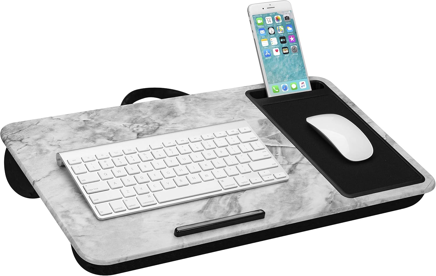 LapGear Home Office Lap Desk with Device Ledge, Mouse Pad, and Phone Holder - White Marble - Fits Up To 15.6 Inch Laptops - style No. 91501 : Office Products