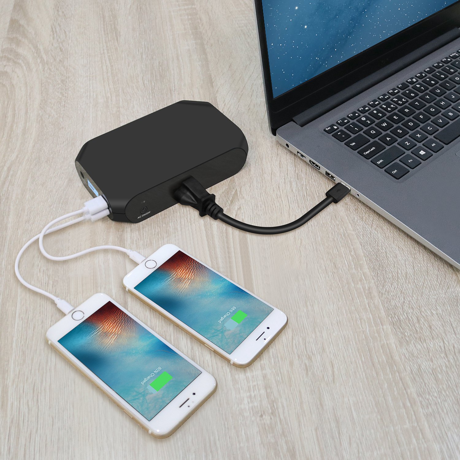 Upow 18000mAh AC Power Bank with 2-USB Ports and 1-AC Outlet for All Laptops, Tablets and Phones Such as iPhone X 8/8 Plus (Black)