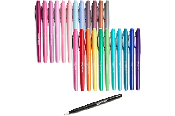 Amazon Basics Felt Tip Marker Pens, Versatile for Writing, Drawing, and Journaling, Assorted Colors, 24-Pack