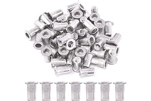 Rustark 50 Pcs 8-32'' UNC 304 Stainless Steel Rivet Nuts Flat Head Threaded Insert Nutsert Rivnuts Set (8-32'' UNC)