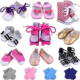 Ecore Fun 18 Inch Girl Doll Accessories Includes 9 Pairs of Shoes and 4 Pairs of Random Color Socks Fit for 18 Inch Girl Doll - Sandals, Casual and Canvas Shoes, , Roller Skates ect