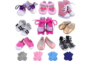 Ecore Fun 18 Inch Girl Doll Accessories includes 9 Pairs of Shoes and 4 Pairs of Random Color Socks Fit for 18 Inch Girl Doll - Sandals, Casual Shoes, Canvas Shoes, Roller skates ect