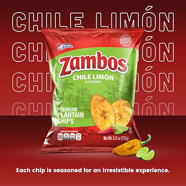 ZAMBOS CHILE LIMÓN PLANTAIN CHIPS, 5.29 OZ – CRUNCHY SNACK, GLUTEN FREE – BOLD CHILI LIME FLAVOR – 1 BAG